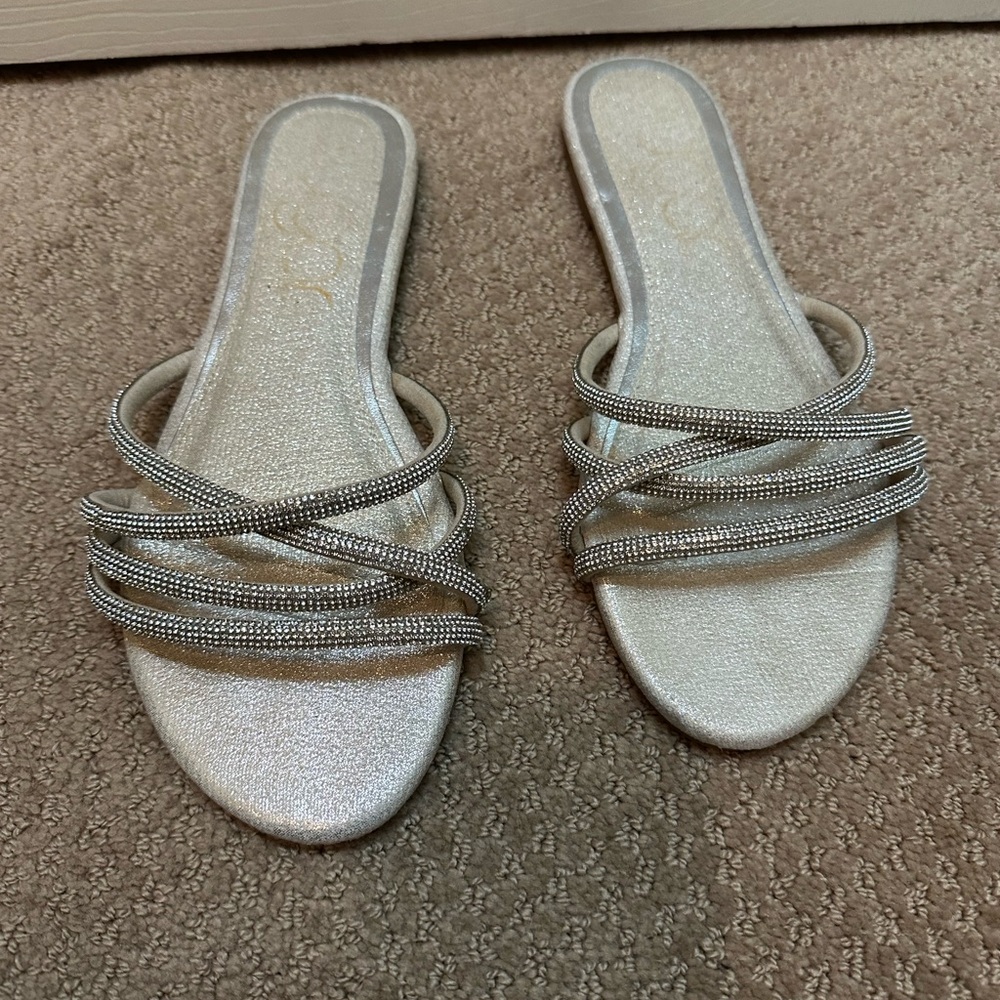 Sugar Silver Metallic Sandals with Criss-Cross Straps